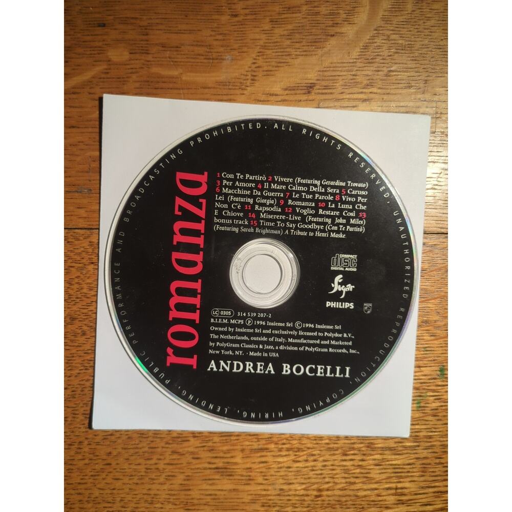 Andrea Bocelli: Romanza (CD, 1996, Insieme) Disc ONLY